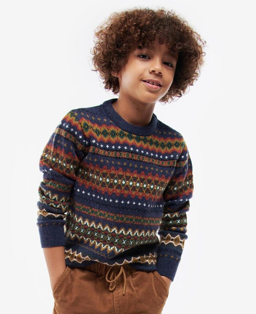 Barbour 100% Wool Case Fair Isle Sweater in Navy Marl Youth Boys Medium 8/9